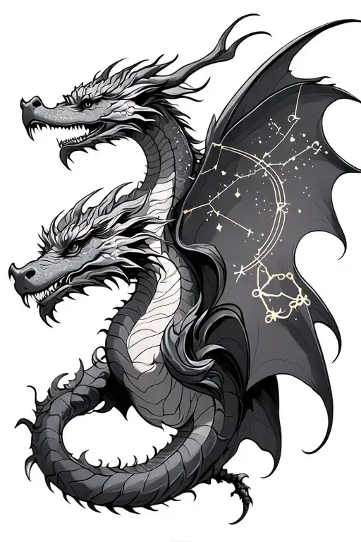 Feminine Dragon With The Aquarius Constellation Tattoo Design For Forearm