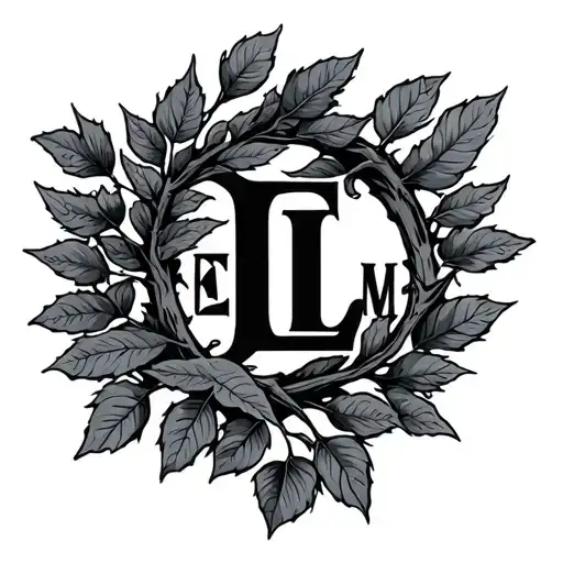 Elm Tree Branches And Leaves E L M Initials