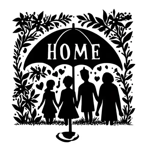 Family Under Umbrella With The Word Home