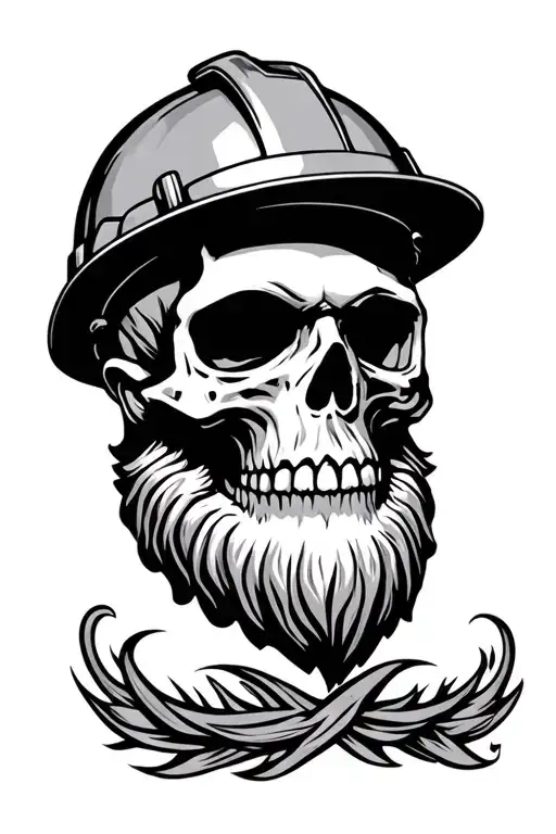 Skull With Beard Wearing Hardhat