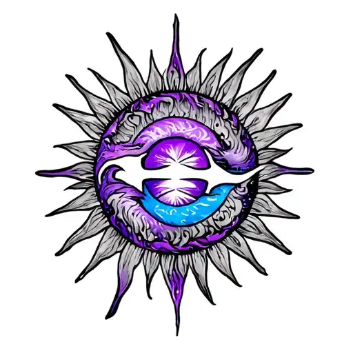 Purple And Blue Sun With Pisces Sign In Middle