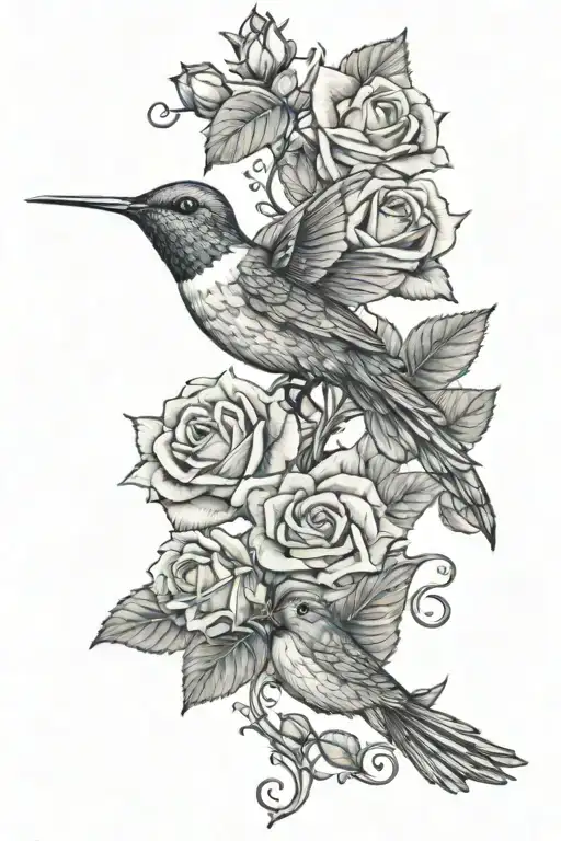 Roses With Ivy Small Hummingbird