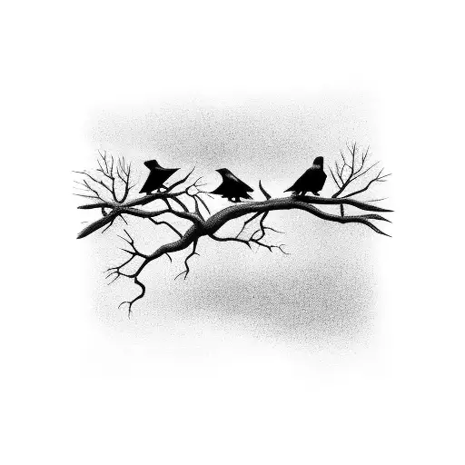 A Group Of Crows Perched On A Tree Branch In A Black-grey Style