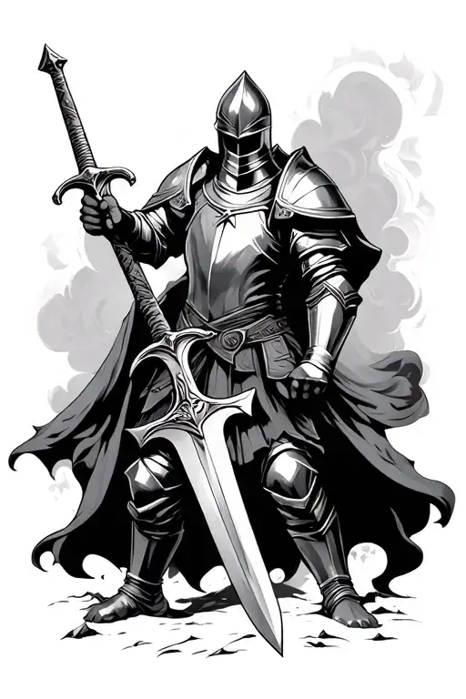 Knight Holding Sword Down The Middle
