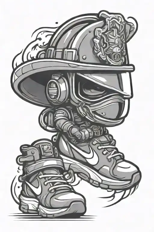 Firefighter Helmet Shield And Nike Sneakers Chibi Art