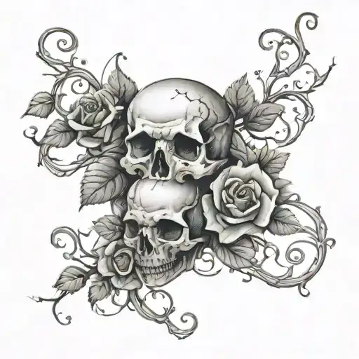 Rose Vines In Graveyard With Skulls