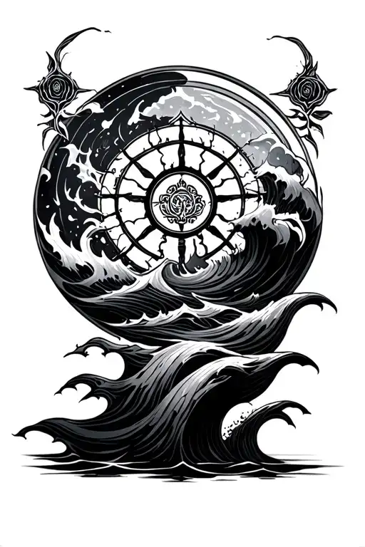 Karma Dharma Wheel With Ocean