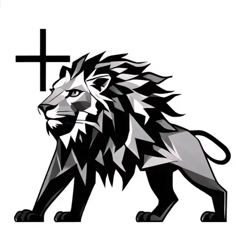Geometric Lion With Cross