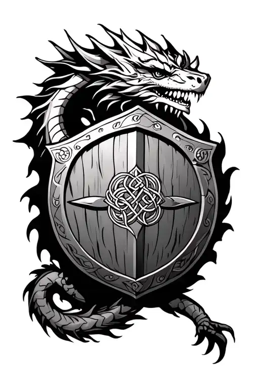 Celtic Shield Surrounded By A Dragon Wrapped