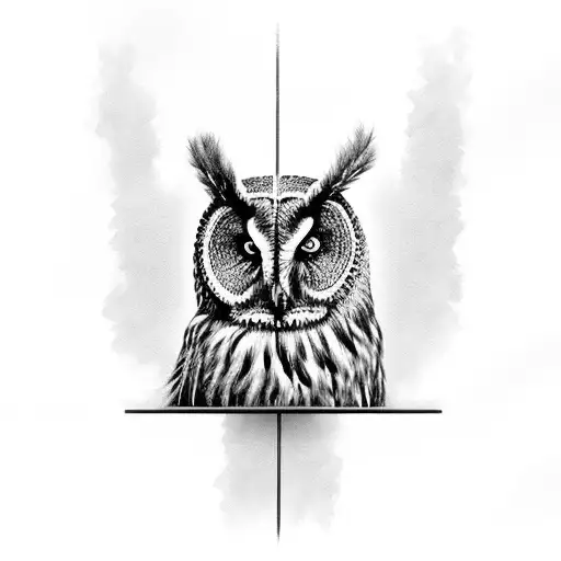 A Realistic Black And Grey Owl Sitting On A Stone Column