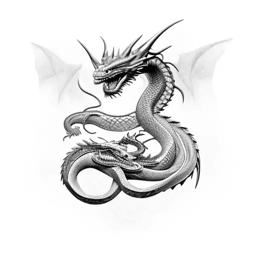 Snake And Dragon Wrapped Each Other