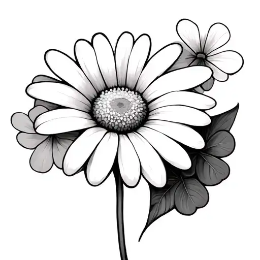 White Daisy And Clover Leaf Clover