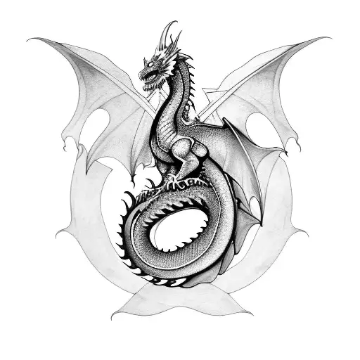 A Blackwork Tattoo Of A Dragon And A Car Engine Intertwined