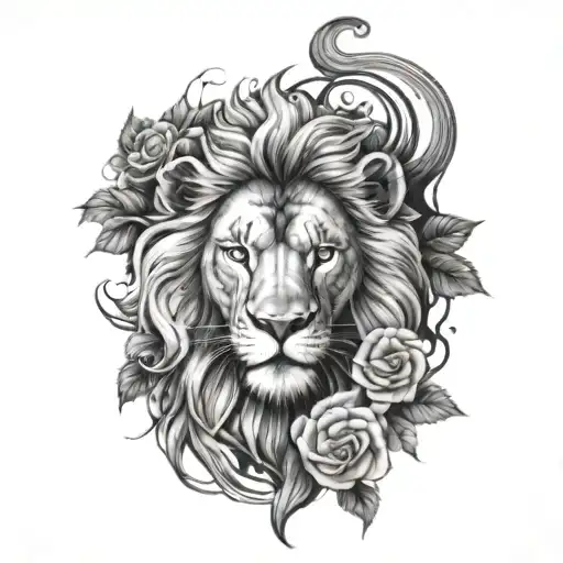 A Lion's Mane Made Of Swirling Roses And Music Symbols