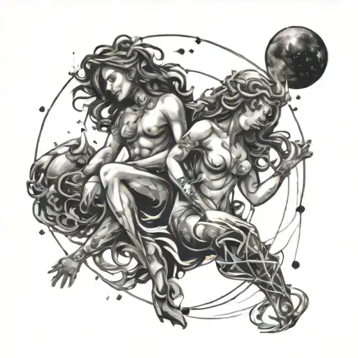 A Constellation Tattoo Of Aquarius And Gemini Intertwined With Aquatic Elements