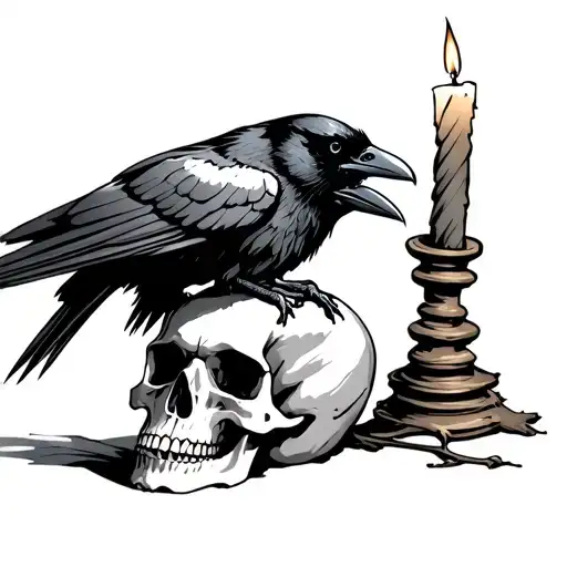 Raven On A Skull With A Candle