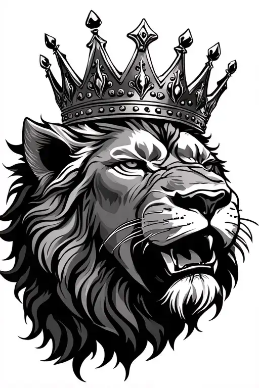 A Lion Head Growling With A Crown