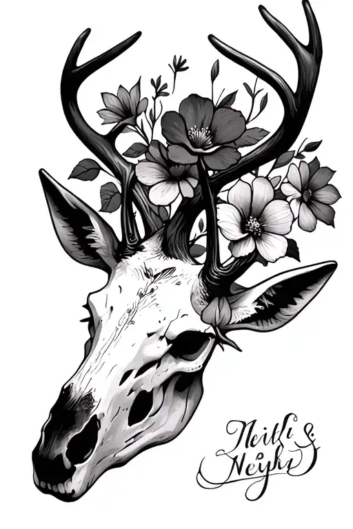 Deer Skull With Flowers Surrounding