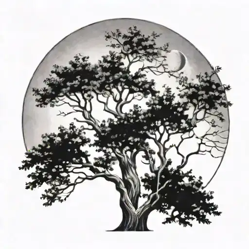 Trees With Moon In The Background