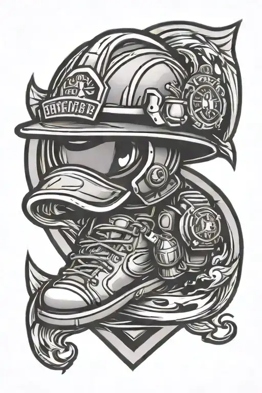 Firefighter Helmet Shield And Nike Sneakers Chibi Art Style