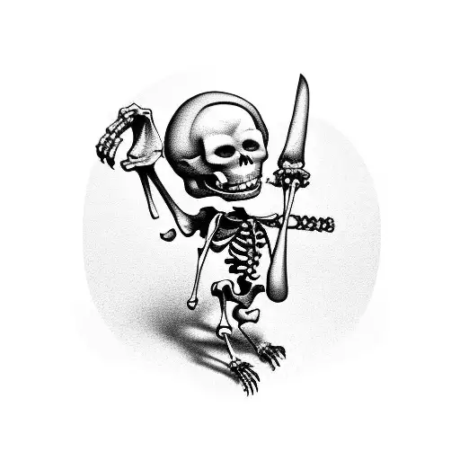 Two Cartoon Skeleton Diggin A Grave