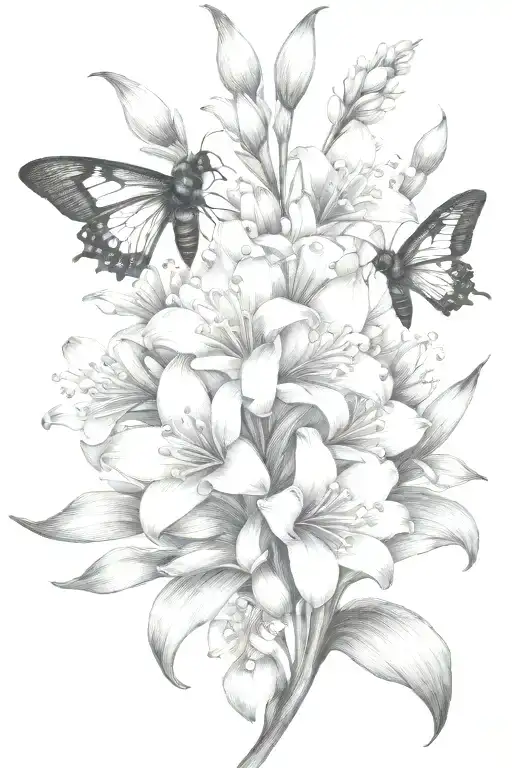 Lily Of The Valley Gladiolus Lotus Flowers Blooming With Bee Flying Towards Living