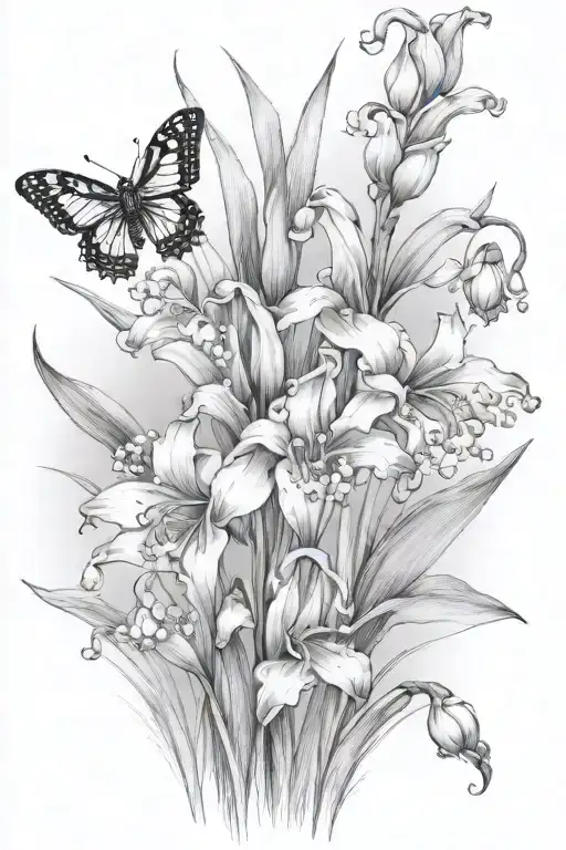 Lily Of The Valley Gladiolus Lotus Flowers Bloominwith Bee Flying Towards Living