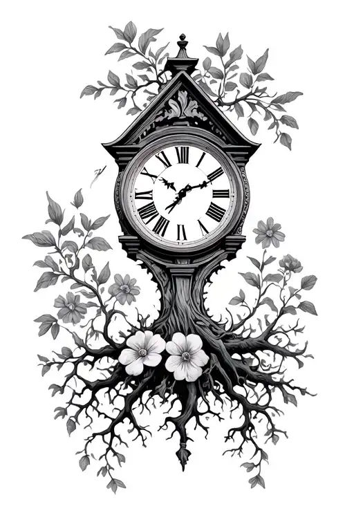 Roman Numeral Grandfather Clock Growing Roots With Flowers