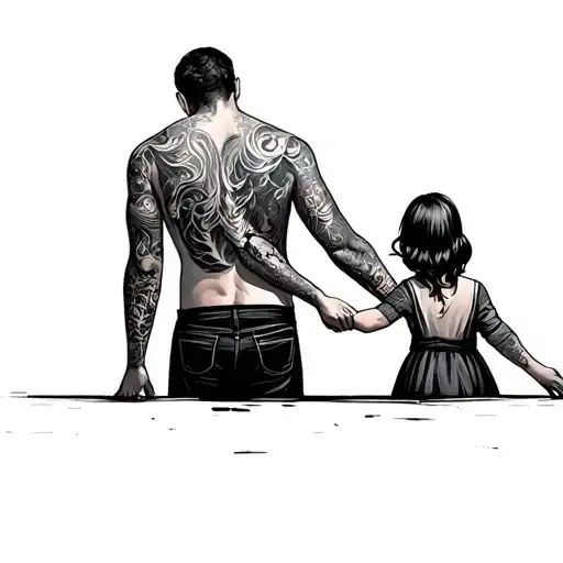 A Father And Daughter Who Holds Her Back Hand