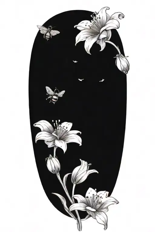 Lily Poppy Flowers With Bee Flying Towards