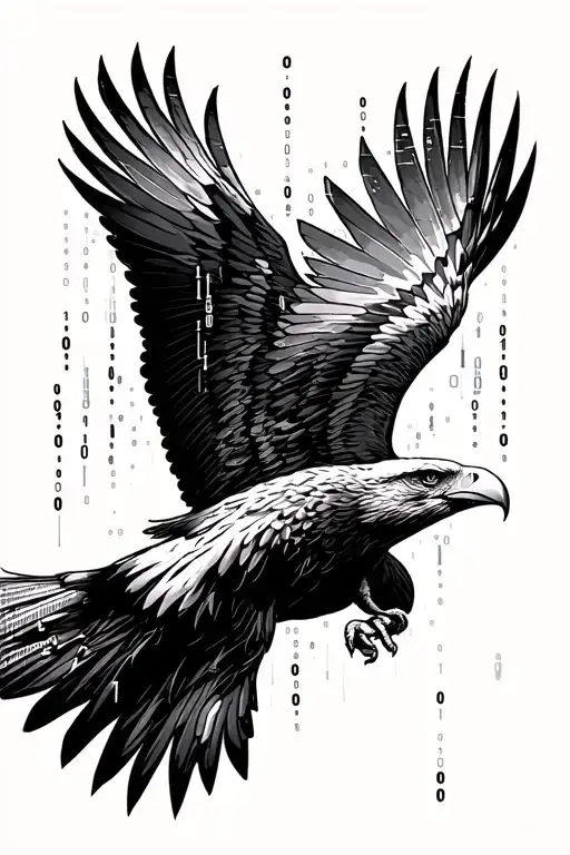 Eagle Flying Fading Out In Binary Code