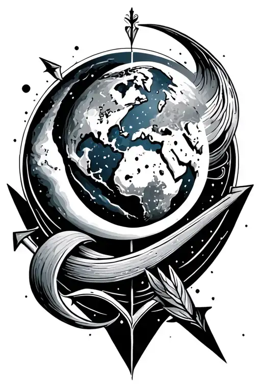Straight Arrow With Earth And Moon