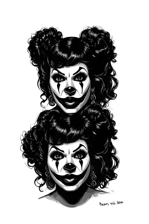 Chicana Woman With Clown Face 3 Different Expressions No Hear No See No Talk With Background