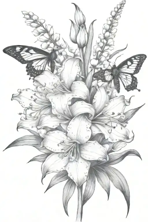 Lily Of The Valley Gladiolus Lotus Flowers Bloominwith Bee Flying Towards Living