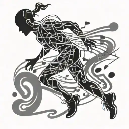 A Silhouette Of A Runner With A Trail Of Music Notes Behind Them