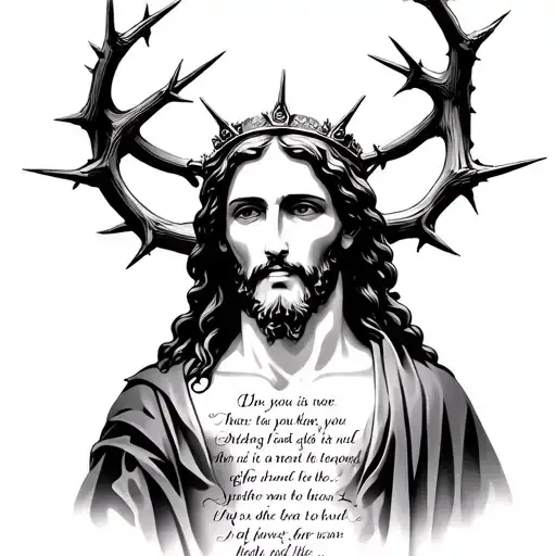 Jesus With Thorn Crown Tattoo With Quote Under It