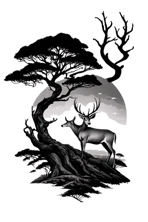 Tree And Kudu On Forearm Sleeve