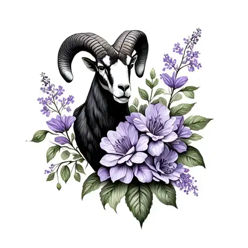 Aires Ram With Symbol Lilac Flowers Growing Together