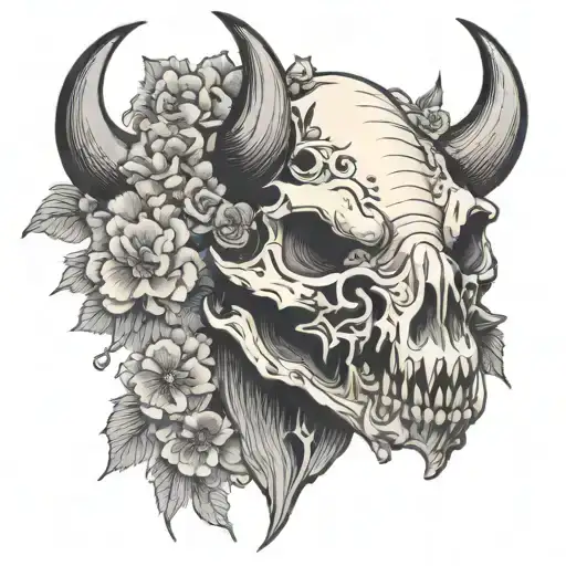 Japanese Flowers Boar Skull