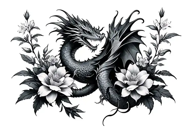 Dragon And Larkspur Flowers Intertwined