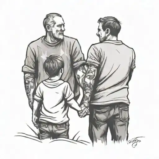 Dad And Two Son Holding Hands