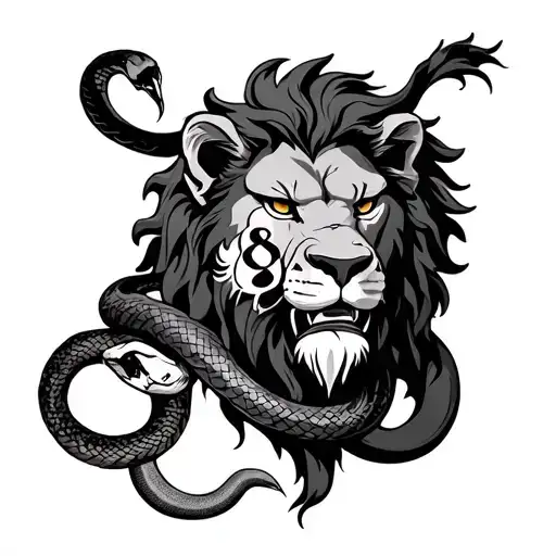 Scarred Lion With A Snake Wrapped And A Number 8