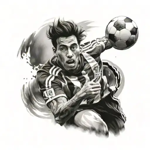 A Realistic Black And Grey Portrait Of A Chivas De Guadalajara Soccer Player Scoring A Goal