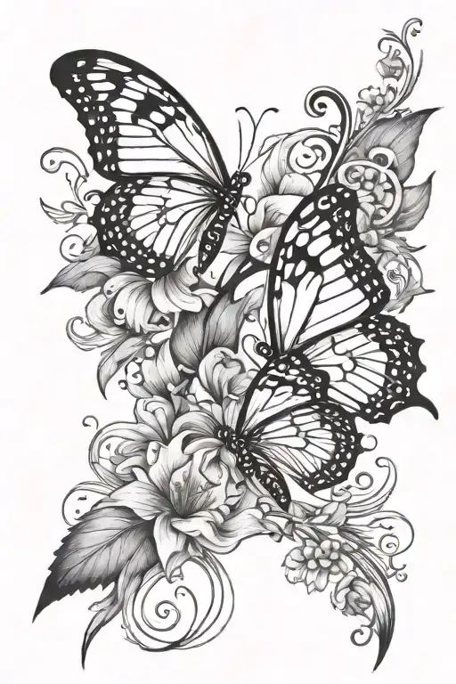 Two Butterflies United With A Flower Vine