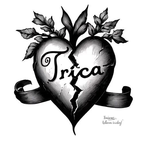 Broken Heart Being Sewn Back Together With Cursive Thread Spells Out The Name Tricia