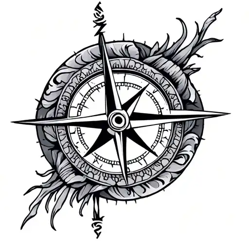 Japanese Tattoo Mix With Compass Rose With Intricate