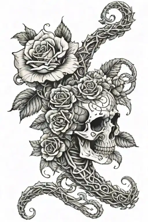 Serpent Skeleton Wrapping Wround The Arm With Clusters Of Roses