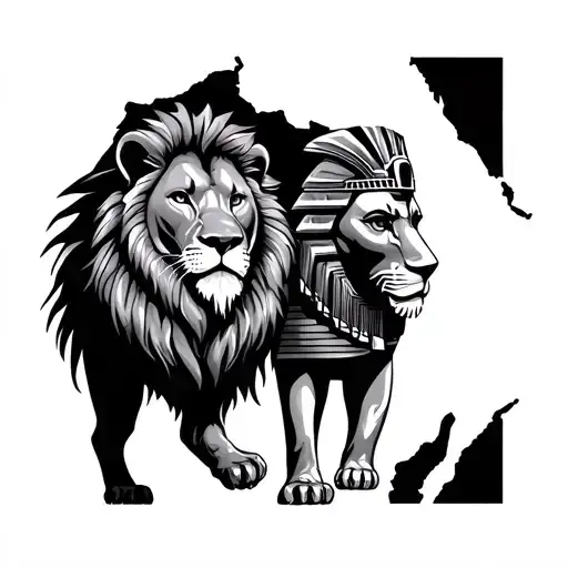 Lion With Pharoah In Africa Map