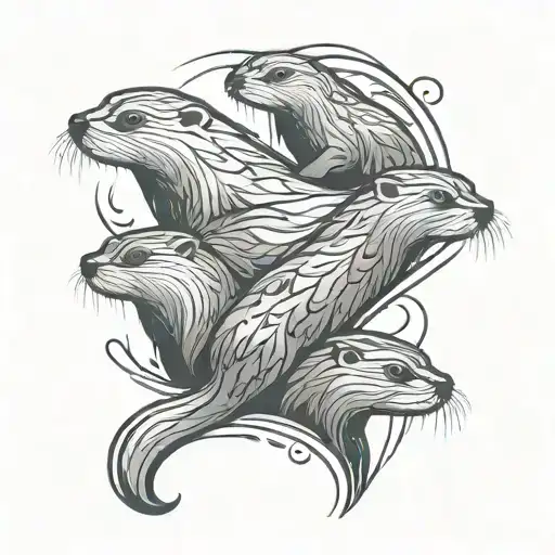 An Abstract Design Of Otters Morphing Into Different Shapes Inspired By Nature Elements