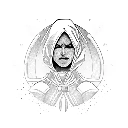 Sexy Female Rogue Upper Body With A Hood And Daggers Across Body